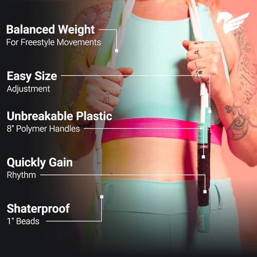 Elite Jumps Freestyle Beaded Jump Rope for Cardio Training - Workout Jump Rope with Unbreakable Long Handles and Shatterpr...