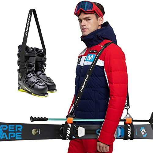 FIREOR Ski Carrier Strap, Snowboard, Pole and Boot Carry Sling Band Kit for Family Men Women & Kids, Skiing Accessories Gifts