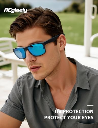 Reglaaly Polarized Sunglasses for Men Womens, Mens Sunglasses UV Protection, Black Square Sun Glasses Driving Fishing Golf