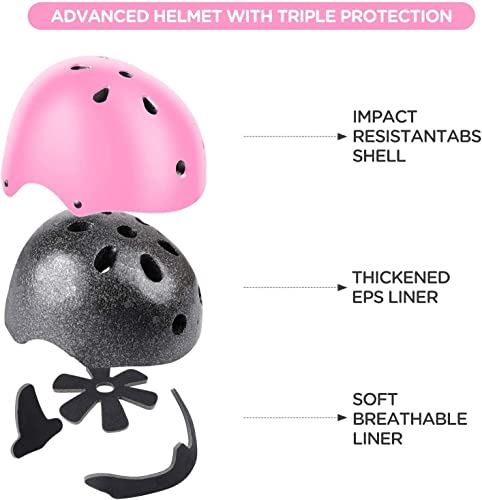 Adjustable Kids Helmet with Knee Pad, Elbow Pads & Wrist Guards - Toddler Bike Helmets for Ages 3-5, 5-8, 8-14 Years - Per...