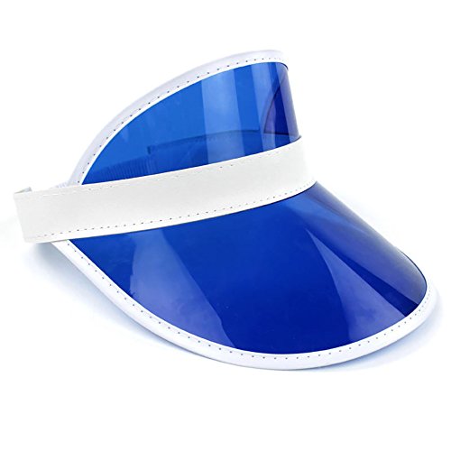 Retro Tennis Beach Plastic Sun Visors Hats, (Pack of 100), Blue, One Size