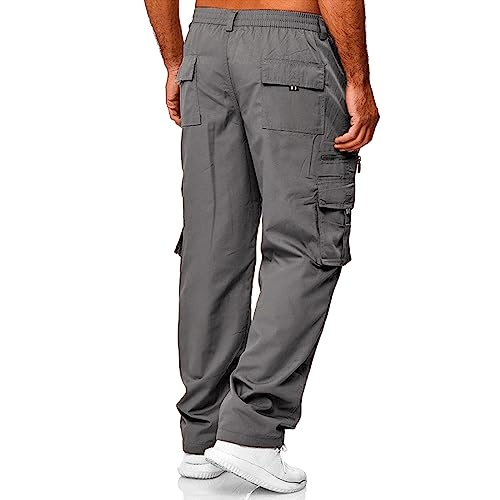 Plus Size Cargo Pants Men Elastic Waisted Casual Trendy Cotton Pants Lightweight Comfort Straight Leg Outdoor Hiking Trousers