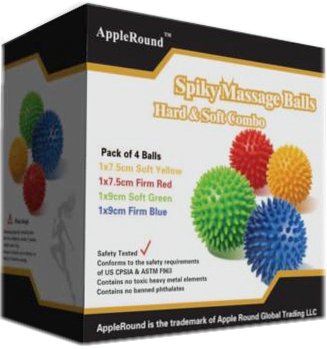 AppleRound Spiky Massage Balls, 7.5 cm & 9 cm Combo Pack, Stress Reflexology, Muscle Therapy, Tension Relief, Porcupine Se...