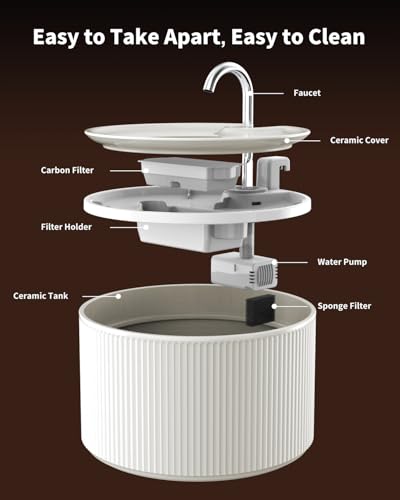Ceramic Cat Water Fountain, 2.2L/74oz Automatic Pet Drinking Fountain for Indoor Cats and Small Dogs, Ultra Quiet, BPA-Fre...