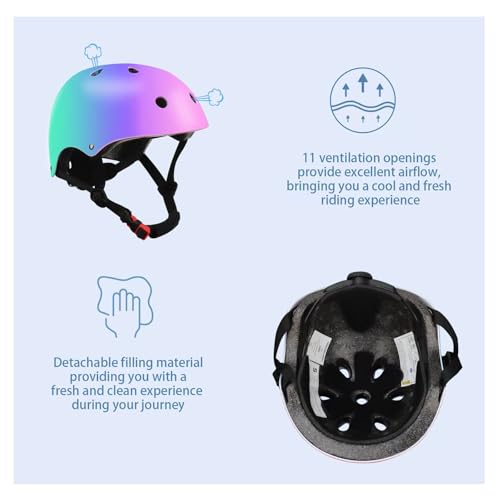 Color Gradient Adjustable Kids Bike Helmet with Knee & Elbow Pads Set | Multi-Sport Safety Gear for Boys & Girls Ages 5-14...