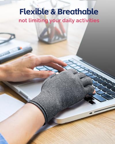 FEATOL Compression Arthritis Glove with Wrist Brace, Comfortable Fingerless Carpal Tunnel Hand Gloves for Women Night Supp...