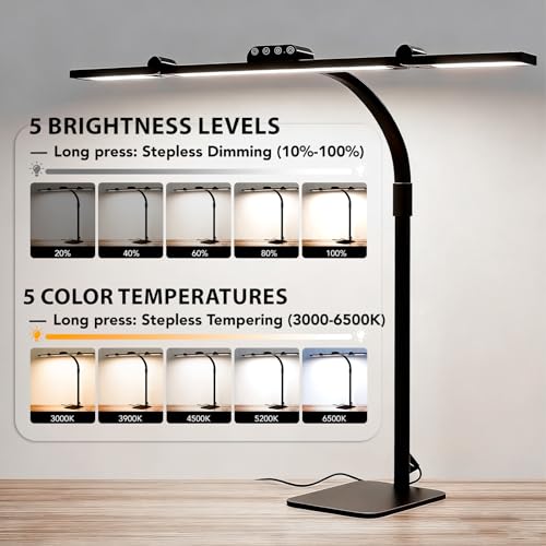 Galnolt LED Desk Lamp for Home Office with Base, 28.2" Adjustable Gooseneck Swing Arm Ultra Bright Desk Light, Dimmable Ar...