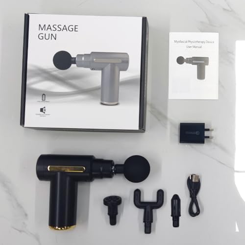 Mini Massage Gun with LCD Display – Deep Tissue Percussion Massager, 6 Speeds, 4 Heads, Super Quiet, Portable Muscle Relie...