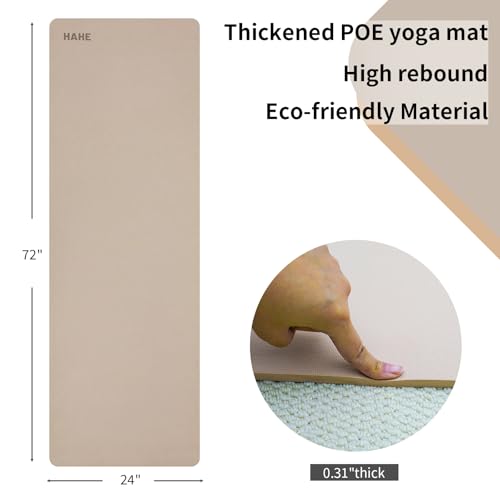 HAHE Yoga Mat Thick (8MM,1/3"), Eco-Friendly POE Non Slip Yoga Mat, High Rebound & Shock Absorption, Anti-Tear & Sweat-Res...