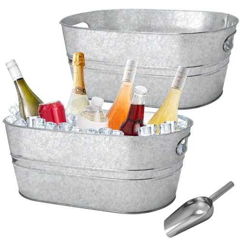 2 Pack 3 Gallon Galvanized Tub Ice Buckets for Parties Portable Beverage Tub Champagne Bucket Metal Ice Buckets for Cockta...