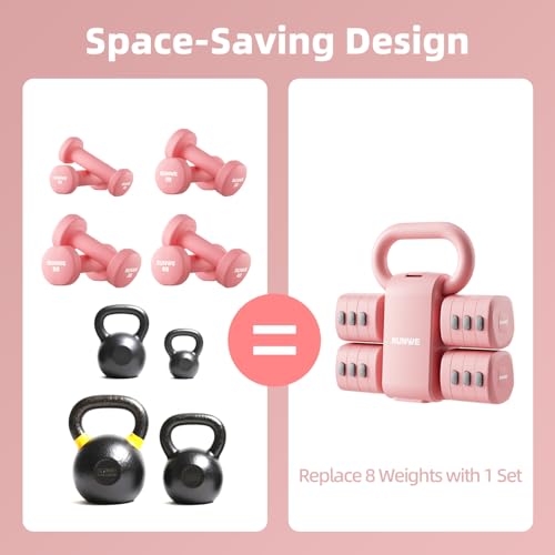 Lightweight Adjustable Dumbbell Kettlebell Set - 4 in 1 Free Weight Set with Kettlebell Grip Converter, Each 2.2 3.3 4.4 ...