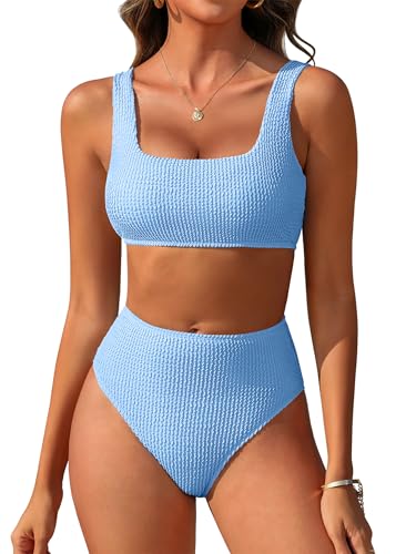 ANRABESS Women Swimsuits Two Piece Bikini Set High Waisted Ribbed Tummy Control Modest Bathing Suits 2026 Beach Swim Wear