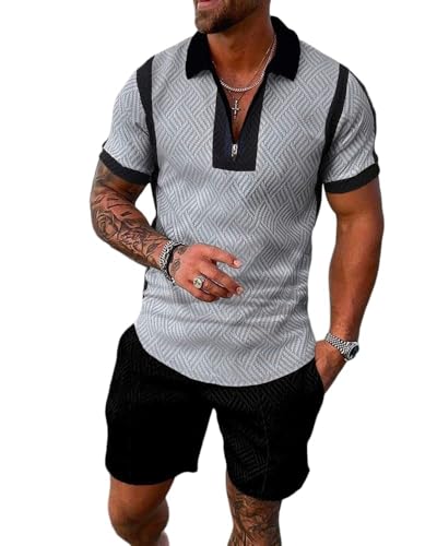 PODKREC Mens Short Sets 2 Piece Outfits Polo Shirt Fashion Summer Tracksuits Beach Outfit Short Sleeve and Shorts Set for Men