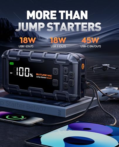 Portable 10-in-1 Car Battery Jump Starter with Air Compressor 8000A 160PSI 45W Charger, Jump Starter Jump Box (All Gas 14L...