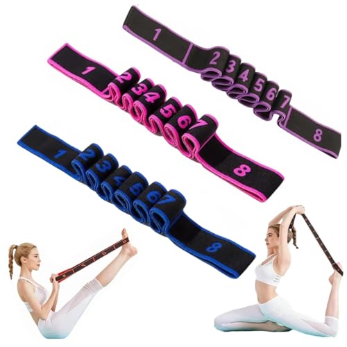 3PCS Fitness Resistance Band for Stretching and Yoga, Number Stretch Resistance Band with Clear Markings, 8-Section Elasti...