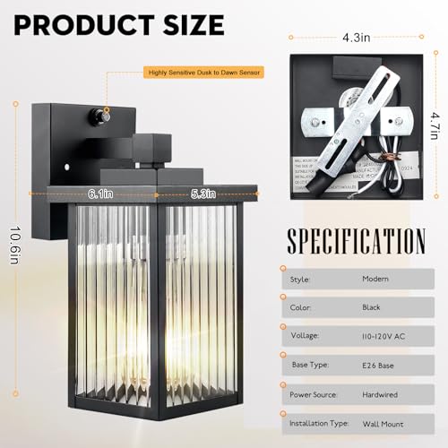 hameso Dusk to Dawn Outdoor Lighting, Waterproof Outdoor Porch Light with Tempered Glass, Outdoor Light Fixture for House ...