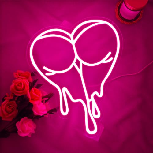 Pink Peach Neon Sign,Lady LED Light Sign for Backdrop,Melting Heart Wall Art Decor for Bar Pub Store Bedroom Club Party Ma...