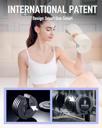 BYZOOM FITNESS Pure Series Adjustable Dumbbell – 12.5/25/27.5/75lb Single Unit OR Set of 2 – 5-in-1/ 10-in-1 / 21-in-1 Fle...