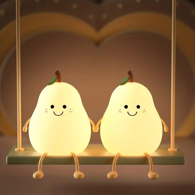 Night Light Cute Tangerine Led Squishy Novelty Animal Night Lamp Dimmable Soft Silicone Nursery Nightlight For Kids  Rechargeable Bedroom Touch Lamp  Dorm Decor  Baby Boys Girls Gift (Pear)