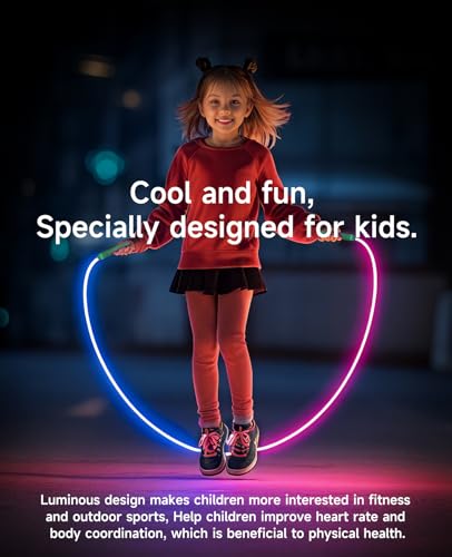 LED Light Up Jump Rope for Kids and Adult, Adjustable Glowing Skipping Rope for Boys and Girls, Colorful Luminous Jumping ...