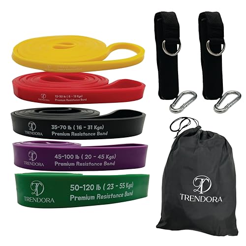 TRENDORA Premium Resistance Bands Set of 5, Exercise Bands, Workout Bands Set for Working Out with Handles for Men Women- ...