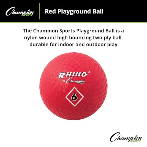 Champion Sports Playground Ball – High-Bounce 2-Ply Construction, Durable Red Ball for Throwing, Catching & Kicking - Mult...