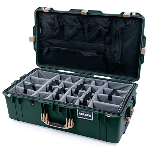 Trekking Green Pelican 1615 Air case with Tan Handles & latches. Comes with Grey Padded dividers & lid Organizer.
