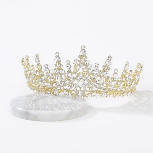 SWEETV Crystal Wedding Tiara for Women, Royal Queen Crown Headband, Rhinestone Princess Hair Accessories for Prom Birthday
