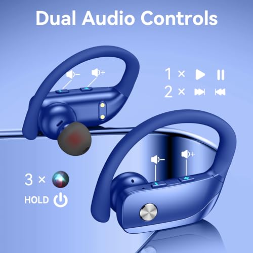 bmani Ear Buds Wireless Earbuds Bluetooth Headphones with 80H Playtime LED Display Case, Over-Ear Hook with Mic, Stereo So...