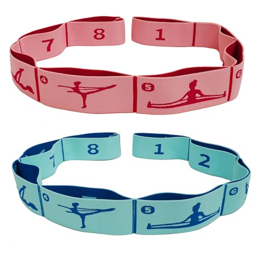 2 PCS Kids Stretching Strap & Band for Dance, Ballet – 8-Loop Adjustable Elastic Equipment for Yoga, Gymnastics Workout, H...