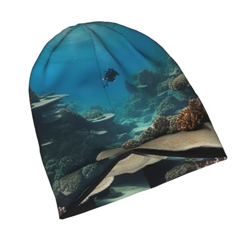 Underwater Ocean View Print Soft Beanie Hat for Men Women Warm Fashion Cap for Jogging Cycling Gift Outdoor Use Black