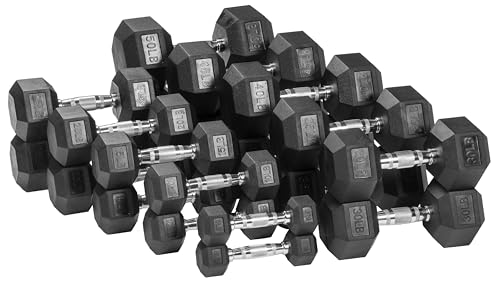 OLIXIS Rubber Hex Exercise & Fitness Dumbbell, Weights Set with Anti-Roll Design, Strength Training Equipment, Space-Savin...