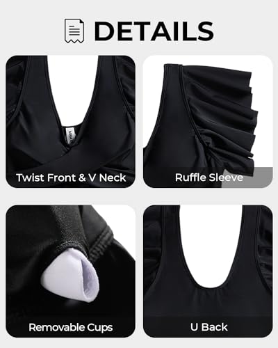 Aqua Eve Tankini Tops for Women Swimwear Ruffle Sleeve Swim Top Flowy Swimsuit Bathing Suit Top No Bottom