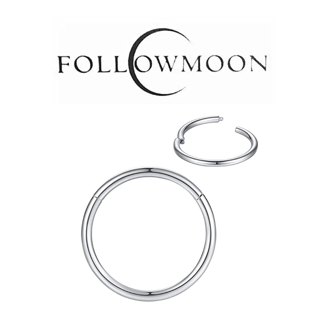 FOLLOWMOON 6mm Septum Ring Silver Nose Rings Hoop 14 Gauge Nose Hoop Helix Daith Tragus Earrings Hinged Segment Septum Clicker L