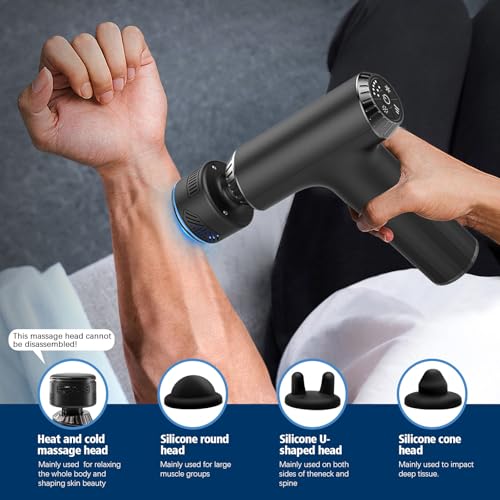 Emicool Massage Gun with Heat and Cold, 2 in 1 Portable Mini Muscle Massager with Extended Handle, Handheld Electric Percu...