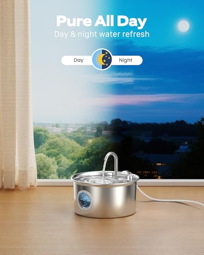 Cat Water Fountain Stainless Steel: Cat Fountain for Drinking - 88oz/2.6L Pet Water Fountain for Cats Indoor - Quiet Cats ...