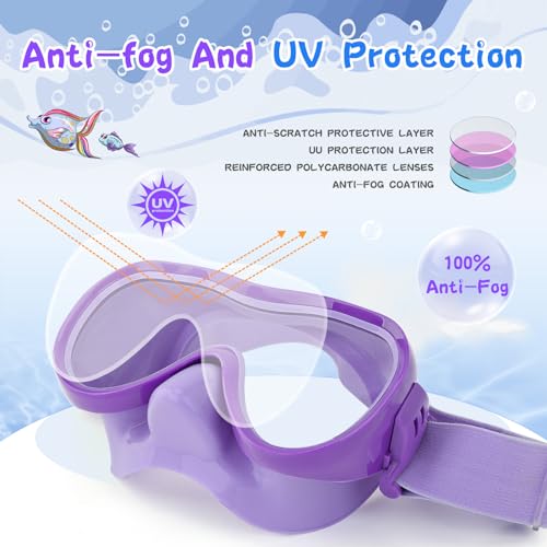 Kids Swim Goggles with Nose Cover, Anti-Leak Swim Mask with Elastic Fabric Strap, UV Protection Swimming Goggles for Kids