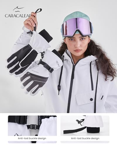 Caracaleap Ski Gloves for Men Women - Winter Snow Windproof Waterproof Skiing Snowboarding for Cold Weather Warm