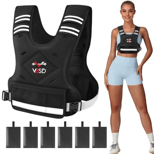 VBSD Adjustable Weighted Vest for Women Men 4-10lb/11-20lb/20-32lb Vest with 6 Ironsand Weights Body Weight Vest with Refl...