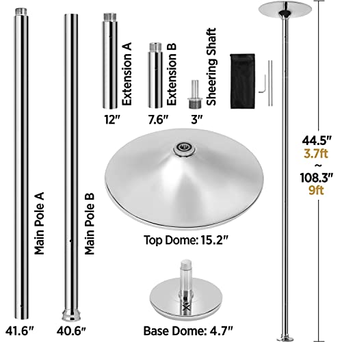 Yaheetech Dance Pole Spinning Static Dancing Pole Portable Removable for Home Club Bar Gym 44.5-108.3” Height Adjustable &...