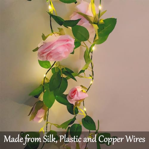Fielegen 6.56 Feet Artificial Flower String Lights Battery Operated Fake Rose Vine Floral Garland with 20 LED Fairy Light...