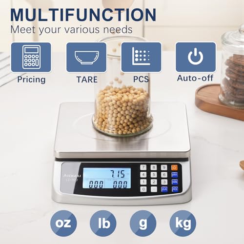Atogou 66lb Food Scale, Commercial Kitchen Scale with Price Computing, Plug-in Usable, 0.05oz/1g, 304 Stainless Steel, for...