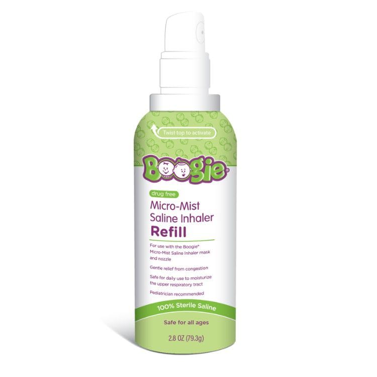 Boogie Micro-Mist Saline Inhaler Refill, Unscented, Baby Nose Congestion Relief, Nasal Spray for Kids, Pediatrician Recommended, Unscented, 2.8 oz (Pack of 1)