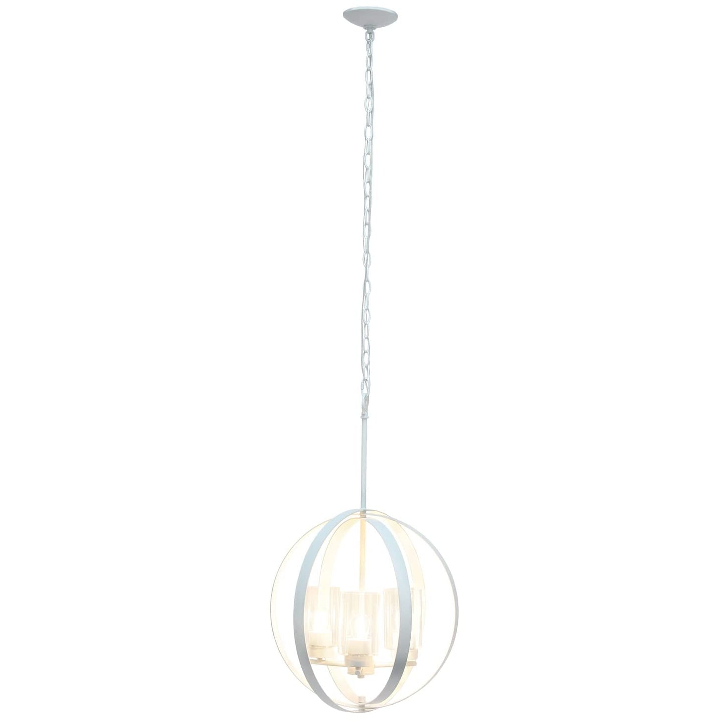 LALIA HOME 3-Light Industrial Globe Pendant Light, 18in Adjustable, Iron & Glass, White, Model 1270-LHP-3010-WH
