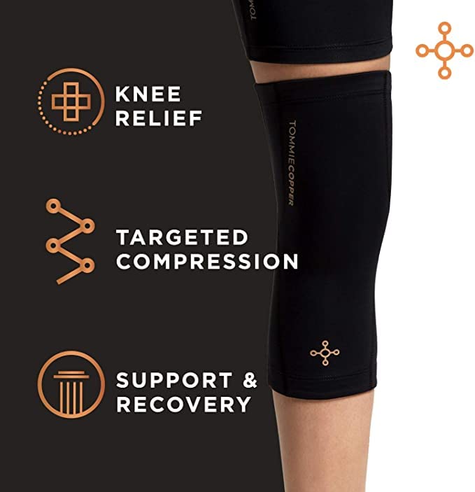 Tommie Copper Performance Compression Knee Sleeve l Knee Brace for Joint Support l Men and Women, Black - Medium