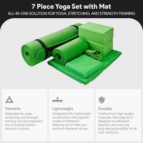BalanceFrom 7-Piece Yoga Set with 71x24x0.5 Inches Extra Thick Mat and Carrying Sling – Includes 2 Blocks, Stretch Strap, ...