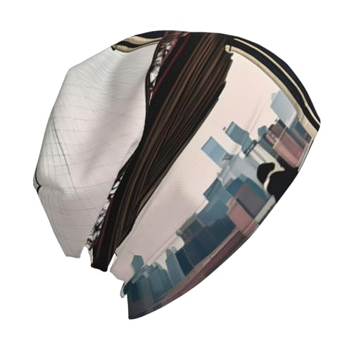 bnvaab Brooklyn Bridge S Print Beanie Hat for Men and Women Stretchy Slouchy Winter Warm Cap Headwear Accessory Black