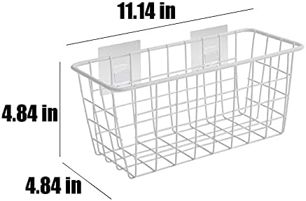 Hanging Kitchen Baskets Adhesive Sturdy Wire Storage Baskets with Kitchen Food Pantry Bathroom Shelf Storage No Drilling Wall Mounted,White,2 Pack