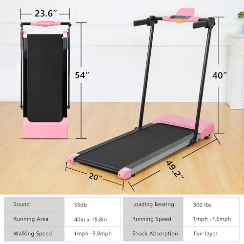 SnyFuitur Walking Pad with Handle Bar, Foldable Treadmill for Small Space - with Handles, Safety Key, 2.5HP Quiet Brushles...