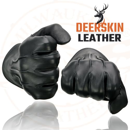 Milwaukee Leather SH865 Men's Black Thermal Lined USA Deerskin Leather Motorcycle Winter Rider Gloves